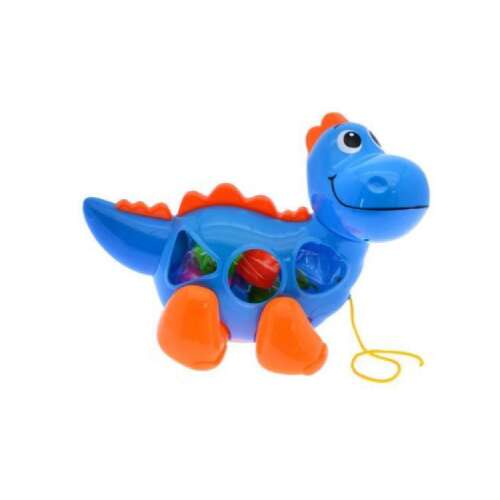 Kék húzható dinó játék formaválogató lyukakkal, nagyszerű a finommotoros készségek és a formafelismerés fejlesztéséhez