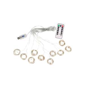 Perdea luminoasă interioară de 300 micro LED USB, cu 8 moduri de iluminare, telecomandă, alb cald