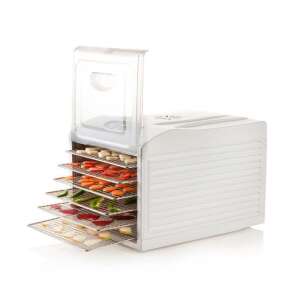 Domo DO353VD étel aszaló, fehér, oldalnézet, nyitott fedél, étellel - Domo