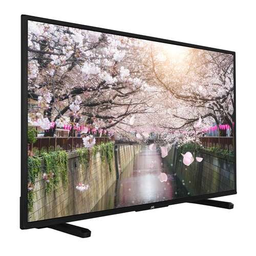 Ukośny widok telewizora JVC LT43VU2205 43-calowy Smart TV 4K z żywym wyświetlaczem