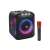 Difuzor portabil Bluetooth JBL PartyBox Encore, negru, vedere înclinată cu spectacol de lumini și microfon