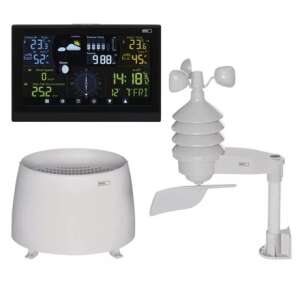 Emos wireless weather station E6016 with indoor and outdoor temperature, humidity, wind speed, rain fall, pressure, moon phase, and time - Weather Station