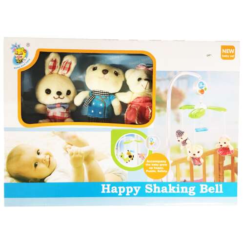 Happy Shaking Bell babaágy forgó 3 plüss játékkal: nyuszi és 2 maci - Kiságyforgó