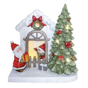 Karácsonyi jelenet LED-es világítással, Mikulással, karácsonyfával és házikóval - Nonbrand Karácsonyi dekoráció