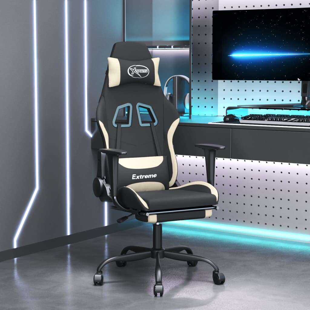 Vidaxl masszázs funkciós gamer szék - fekete-krémszínű