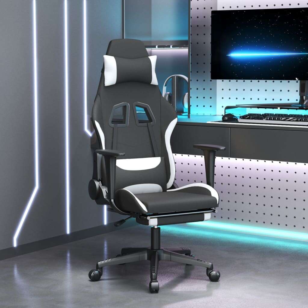 Vidaxl masszázs funkciós gamer szék, szövet anyag, fekete-fehér