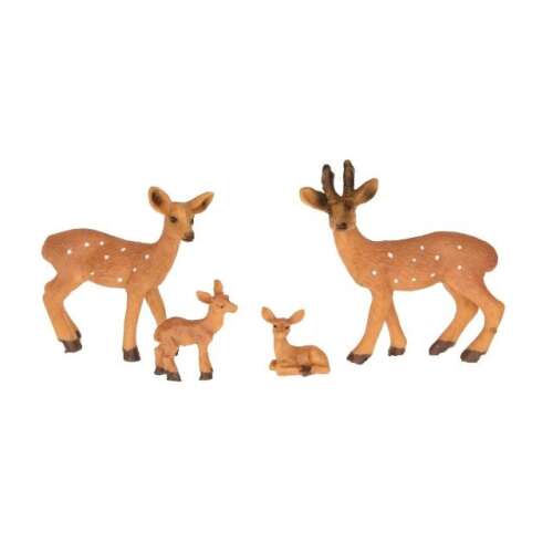 4 darabos őz figurák szettje, barna polyresin őzcsalád, 8cm magas, tökéletes karácsonyi dísznek vagy otthoni dekorációnak