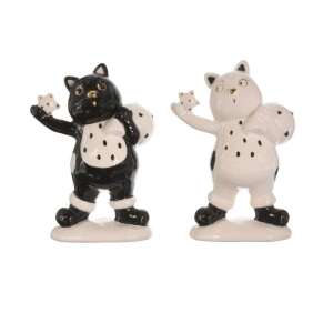 Kerámia macska figurka, fekete és fehér, csillagot tart, 8,3x4,3x11,5 cm - Nonbrand Karácsonyi dekoráció