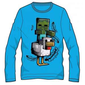 Minecraft boys long sleeve t-shirt with zombie riding a chicken design, blue color - Minecraft