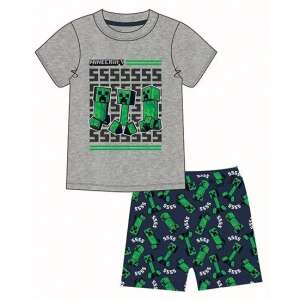 Minecraft fiú rövid pizsama szett, szürke póló Creeper mintával, sötétkék rövidnadrág Creeper nyomattal - Mojang