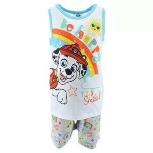 Pijamale scurte pentru copii Paw Patrol, tricou alb cu Marshall, pantaloni scurți gri cu model de curcubeu - Mancs Őrjárat