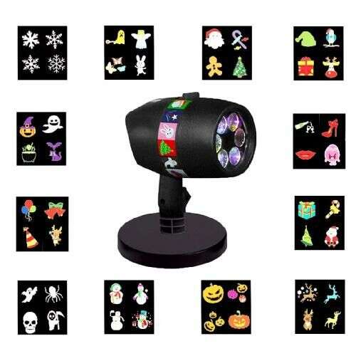 Proiector Star Shower Slide cu 12 modele diferite, inclusiv modele de Crăciun, Halloween și alte modele festive