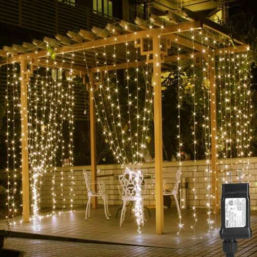 Warm white LED curtain lights, 3x3 meters, for indoor and outdoor use