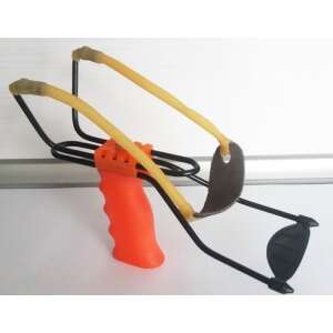 Csúzli (kartámaszos) rugalmas gumival, ergonomikus fogantyúval, fekete fém váz, narancssárga műanyag markolat - Csúzli & etetőrakéta