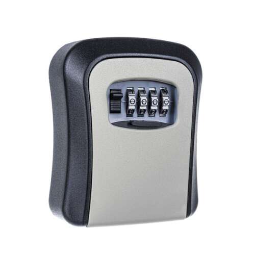 Key safe with combination lock, black and grey, for storing keys outside