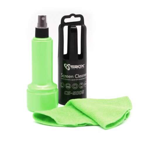 Sbox CS-5005G, lichid de curățare a ecranului, 150 ml, cu lavetă din microfibră, verde