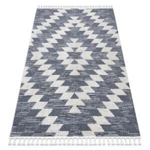 Sevilla Z250A kék és szürke gyémánt mintás szőnyeg rojtokkal, 160x220 cm - Lakástextil