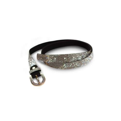 Fekete strasszos öv, 105cm hosszú, arany csattal