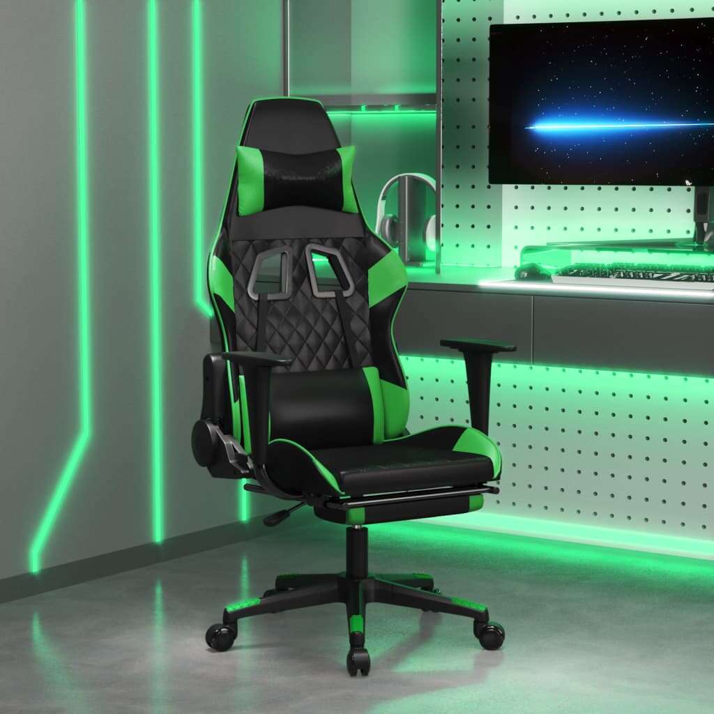 Vidaxl masszázs funkciós gamer szék - fekete-zöld