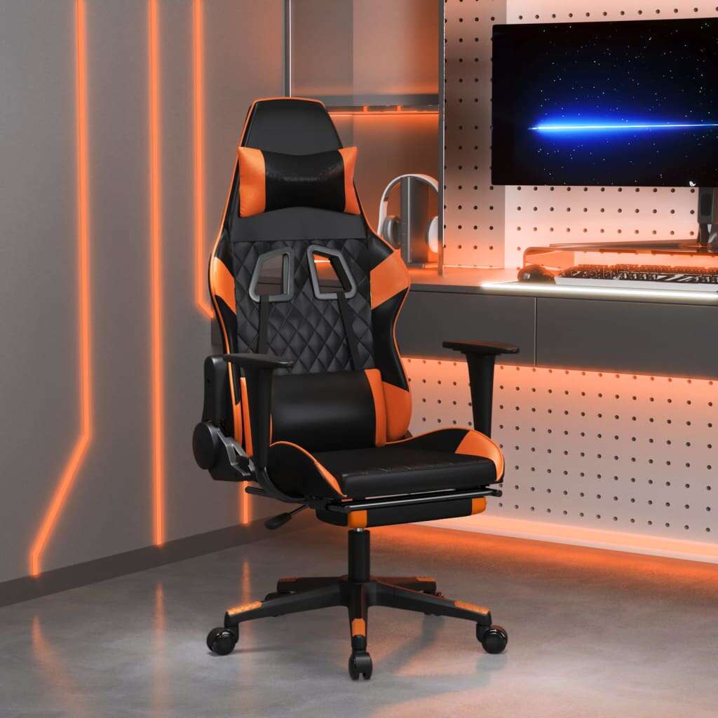 Vidaxl masszázs funkciós gamer szék, műbőr, fekete-narancssárga