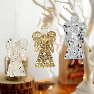 Selowei üveg angyal karácsonyfadíszek, 3 darabos készlet, ezüst, arany és fehér - SELOWEI
