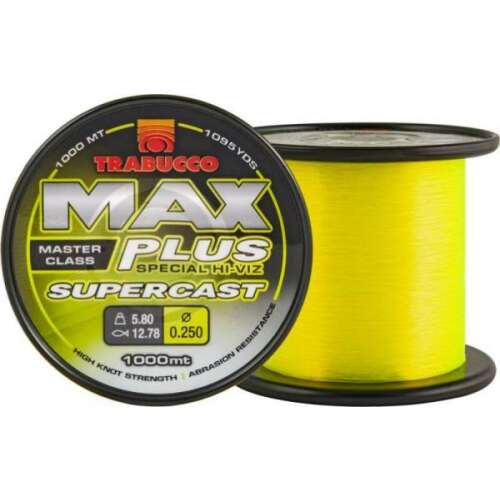 Trabucco Max Plus Supercast 1000m 0.22mm horgász zsinór, sárga, nagy csomótűrő képesség, kopásálló - Monofil zsinór