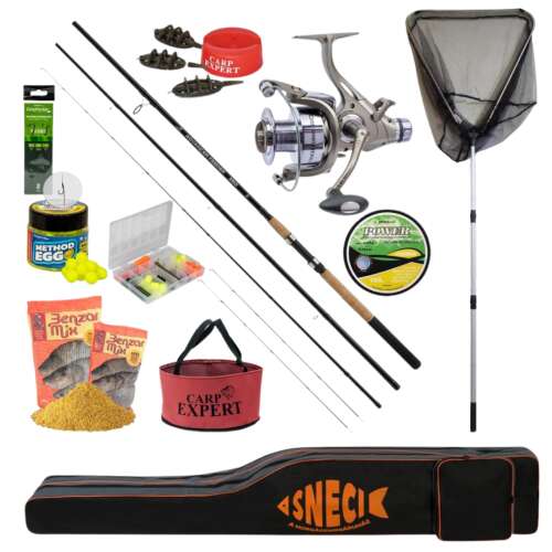 Tobi advancer method 360 cm feeder szett extrákkal, beleértve a botokat, orsót, merítőhálót, csalit és a hordtáskát