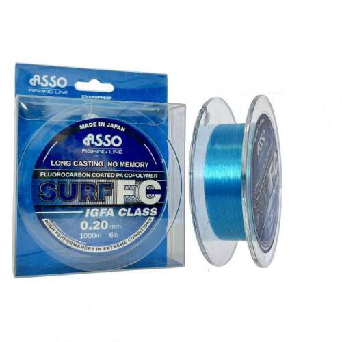 Asso Surf FC Fluorocarbon bevonattal ellátott PA kopolimer horgász zsinór, 0,20 mm, 1000 m, IGFA osztály