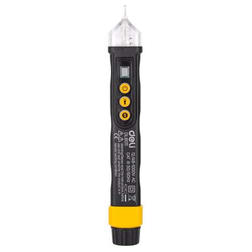 Deli Tools EDL8011 non-contact voltage tester, 12/48-1000V AC, black and yellow