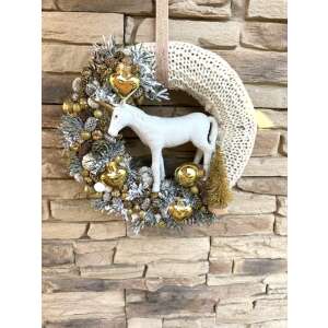 Fehér és arany unikornis karácsonyi ajtódísz - Ajtódísz