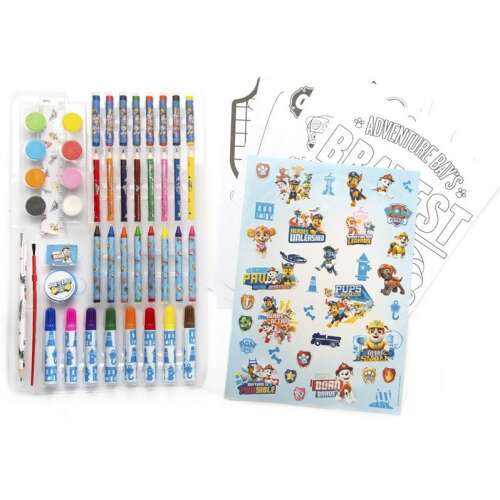 Paw Patrol festék és színező készlet, festékek, zsírkréta, filcek, ceruzák, matricák és színezők