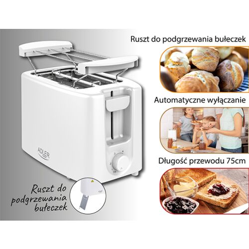 Adler AD3223 toaster with bun warmer, automatic shut off, and crumb tray
