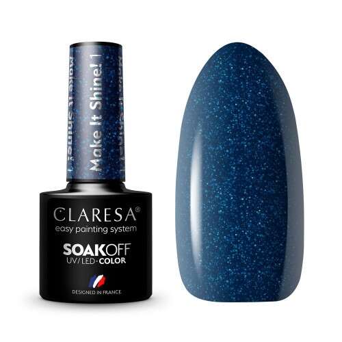 Claresa Make It Shine 1 Soak Off UV/LED Gel Polish, Dunkelblau mit Glitter