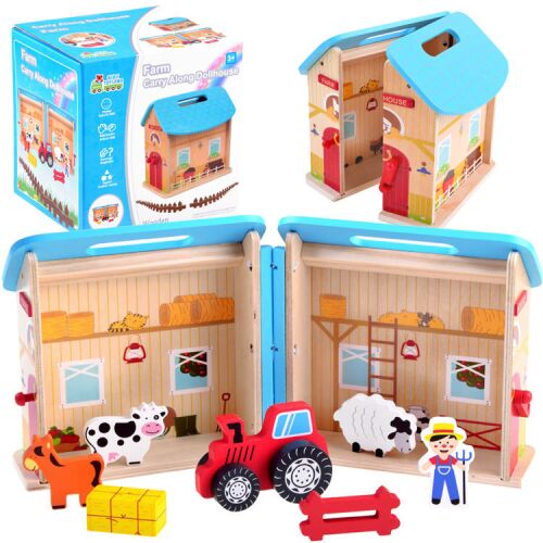 Ridy Toyland wooden farm playset open with animals and tractor