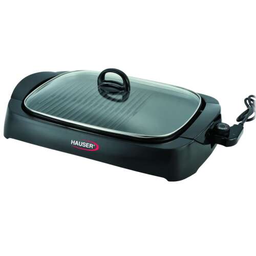 Hauser GR-160 Elektromos Grill Üvegtetővel, Fekete - Hauser
