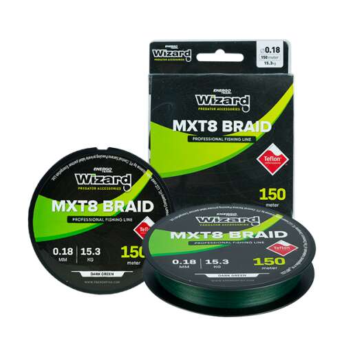 Wizard MXT8 Braid sötétzöld fonott zsinór 150m, 0,18mm, 15,3kg szakítószilárdság