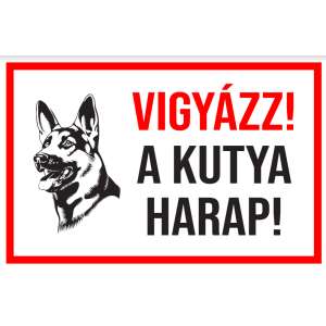 Információs öntapadós tábla - Vigyázz! A kutya harap! 230x150 mm PVC