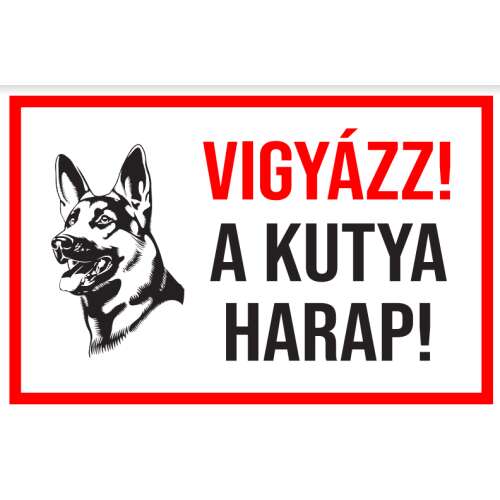 Információs öntapadós tábla - Vigyázz! A kutya harap! 230x150 mm PVC