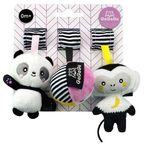 Hračka do kočíka a postieľky GaGaGu - Panda a opica #čierna a biela