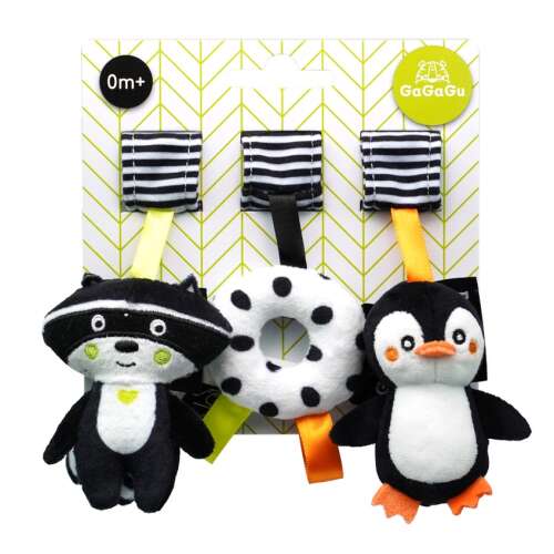 GaGaGu Kinderwagen und Kinderbett Spielzeug - Waschbär und Pinguin #schwarz und weiß