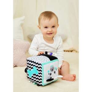 Baby playing with GaGaGu sensory plush cube with dog and cat designs - Developmental Toy for Baby