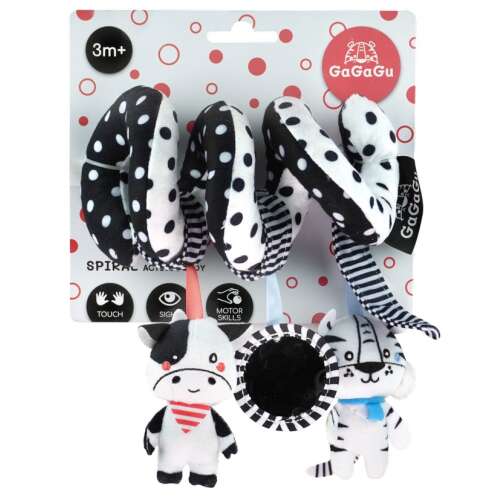 GaGaGu черно-бяла спирална играчка за количка или столче за кола с плюшени играчки крава и тигър и огледало