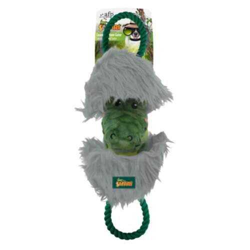 AFP Safari AliGator plüss kutya játék kötéllel, Aligátor fej szőrös bújó funkcióval