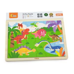 VIGA Dino Puzzle, 24-elementowe drewniane puzzle dla dzieci - Puzzle i układanki