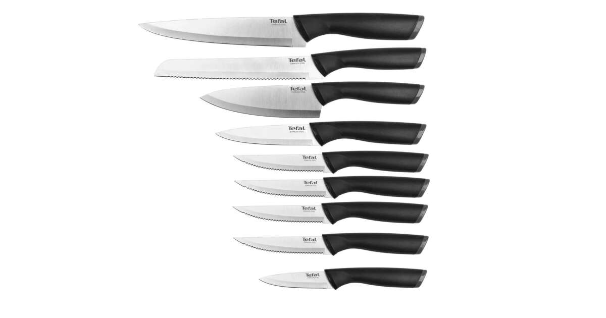 Tefal K221SB04 Set de cuțite Comfort din 9 piese cu suport din lemn ...