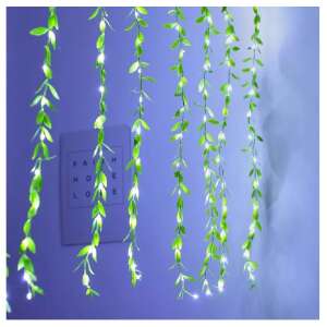 Hangulatos 3x2m-es karácsonyi fényfüzér levelekkel és hideg fehér fénnyel – 220 V (BBV) - 3m hosszú, 2m magas, 400 LED lámpa, hideg fehér fény, dekoratív, karácsonyi fények, esküvői fények, parti fények - Nonbrand Fényfüzér