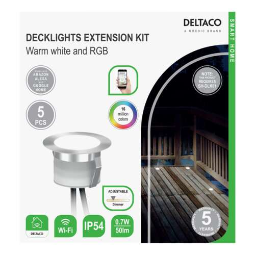 Deltaco smart home sh-dlex01 színes okos lámpa, 5 db - os, sh-dlk01 bővítésére, kerti, kültéri, meleg fehér szín, wifi, SH-DLEX01