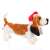 Skip plüss basset hound játék, 40cm, barna és fehér, piros Mikulás sapkában