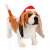 Skip plüss basset hound játék, 40cm, barna és fehér, piros Mikulás sapkában