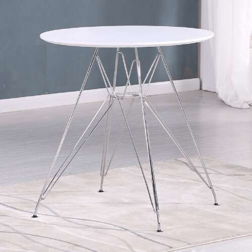 Étkezőasztal, króm/MDF, fehér extra magasfényű HG, átmérő 80 cm, RONDY NEW 47632543